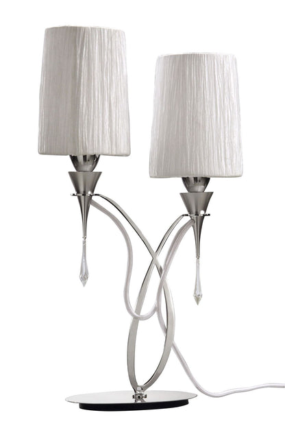 Mantra Lucca Crystal Table Lamp 2 Light E27, Polished Chrome with White Shades & Clear Crystal