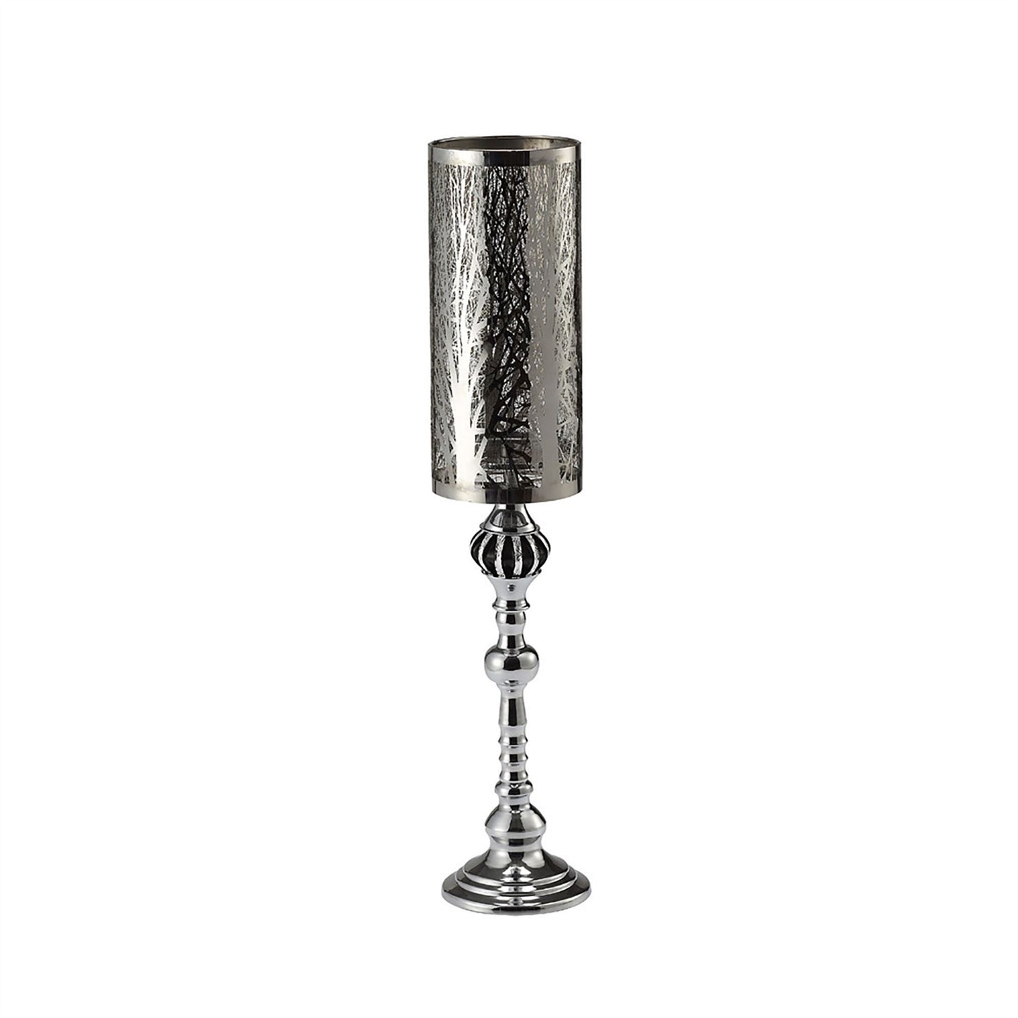 Diyas Home (DH) Amira Glass Art Candle Holder Tall Polished Chrome/Pattern Mosaic