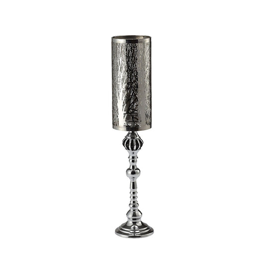 Diyas Home (DH) Amira Glass Art Candle Holder Tall Polished Chrome/Pattern Mosaic