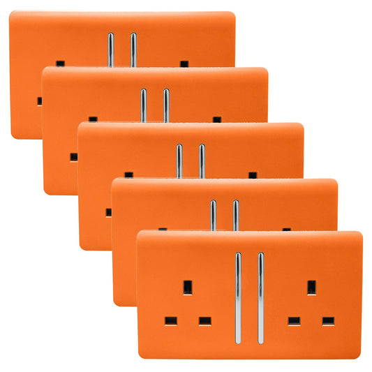Trendi 2 Gang Artistic Modern Glossy 13 Amp Switched Tactile Plug Socket Orange (5 Pack)