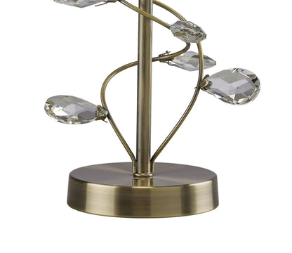 Diyas Willow Crystal Table Lamp with Cream Shade 1 Light E27 Antique Brass