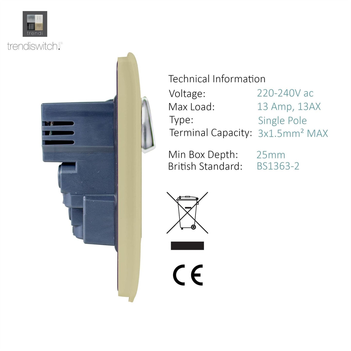 Trendi 1 Gang Artistic Modern Glossy 13 Amp 2 x 2.1mA USB Switched Tactile Plug Socket Gold