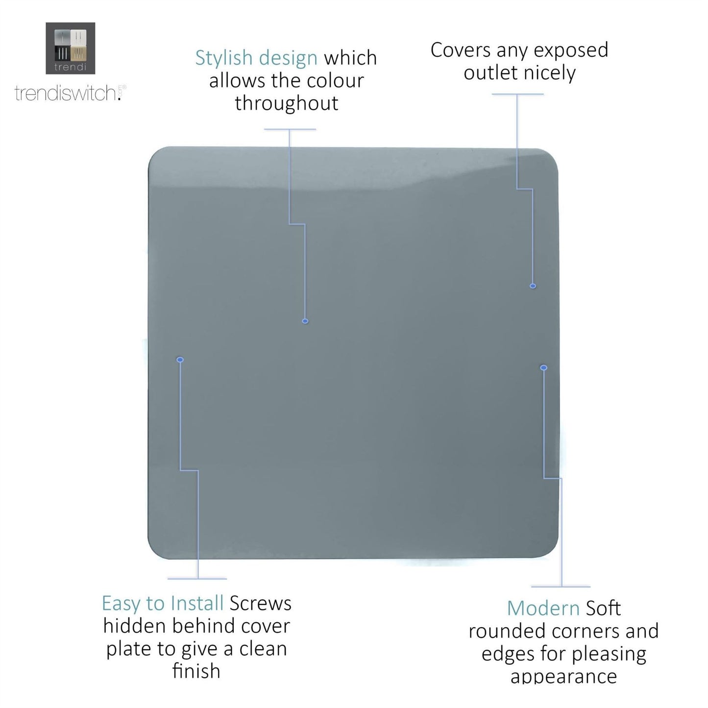 Trendi Artistic Modern Glossy Tactile Single Blanking Plate Cool Grey