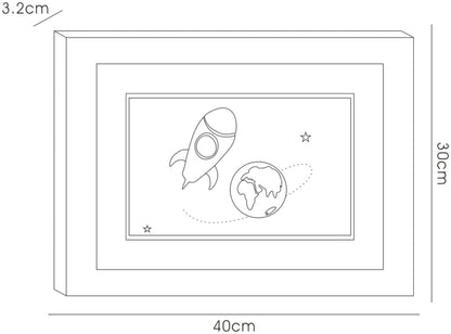 Diyas Home Crystal Wall Art (DH) Bambino Rocket In Space, Black Frame Red Crystal Framed