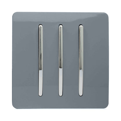 Trendi 3 Gang 2 Way Artistic Modern Glossy 10 Amp Rocker Tactile Light Switch Warm Grey