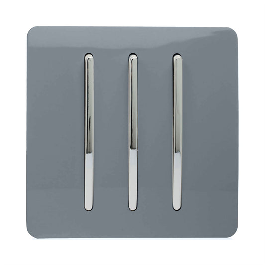 Trendi 3 Gang 2 Way Artistic Modern Glossy 10 Amp Rocker Tactile Light Switch Warm Grey
