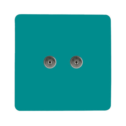 Trendi Artistic Modern Glossy Tactile 2 Gang TV Socket Bright Teal