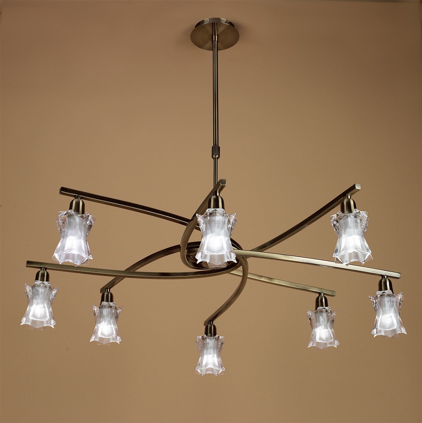 Mantra Alaska GU10 82cm Pendant Convertible To Semi Flush 8 Light L1/SGU10, Antique Brass, CFL Lamps INCLUDED