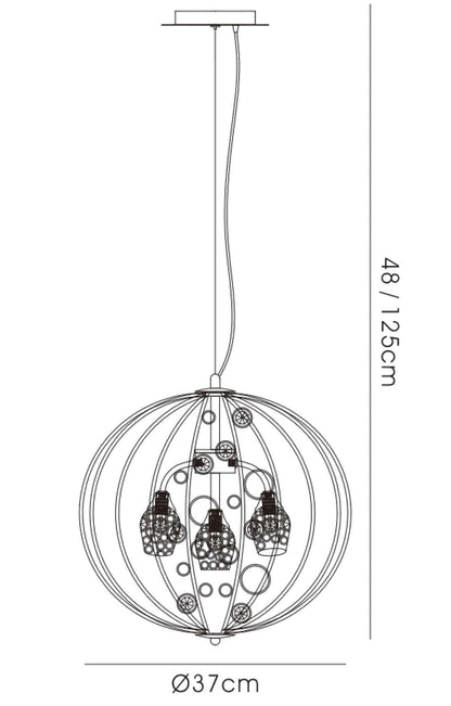 Diyas Sorrento 37cm  Ball 3 Light G9 Polished Chrome/Crystal Ceiling Pendant Light Fitting