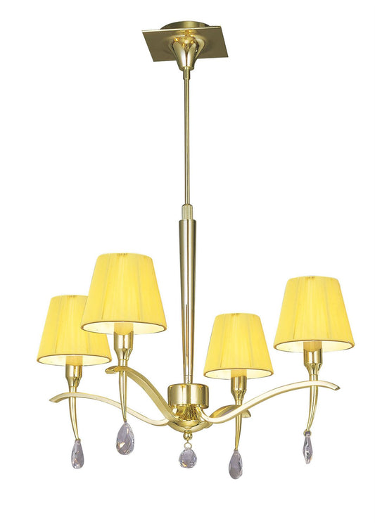 Mantra Siena 55cm Pendant Round 4 Light E14, Polished Brass with Amber Cream Shades and Clear Crystal