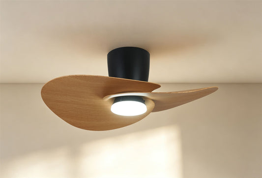 Nenufar 74 x 44cm 18W LED Dimmable Ceiling Light With Built-In 30W DC Fan, 3000-5000K Remote Control, 3600lm, Black/Wood, 5yrs Warranty
