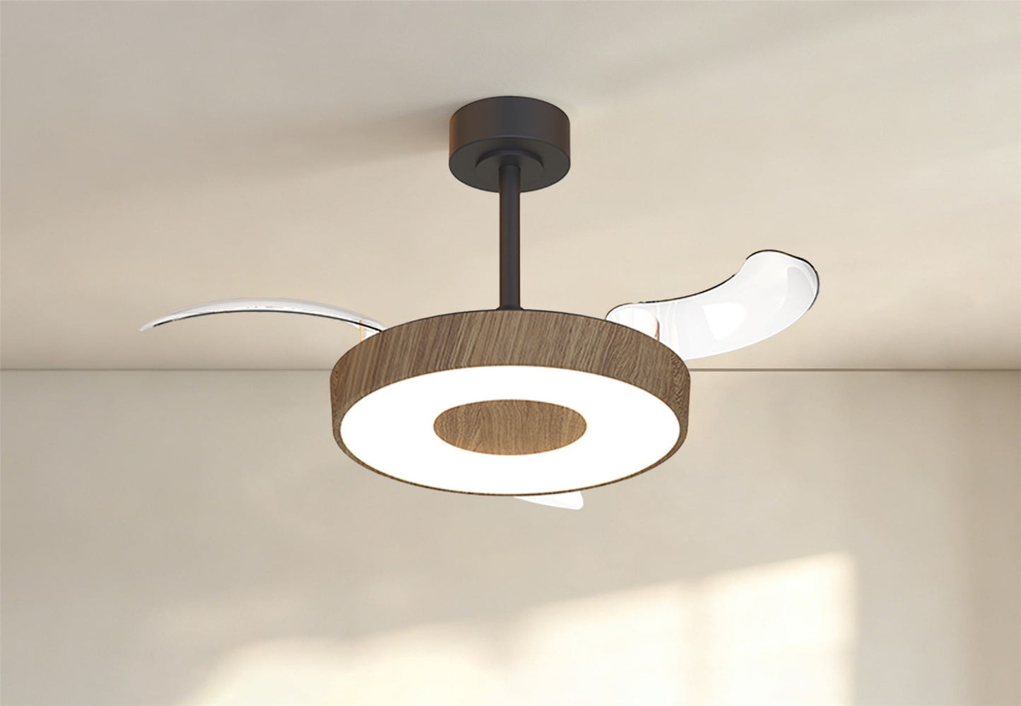 Coin Fan Mini Smart 40cm 36W LED Dimmable Ceiling With Built-In 25W DC Fan, 3000-5000K Remote, APP, Alexa & Google Voice Control, 5710lm, Walnut/Black