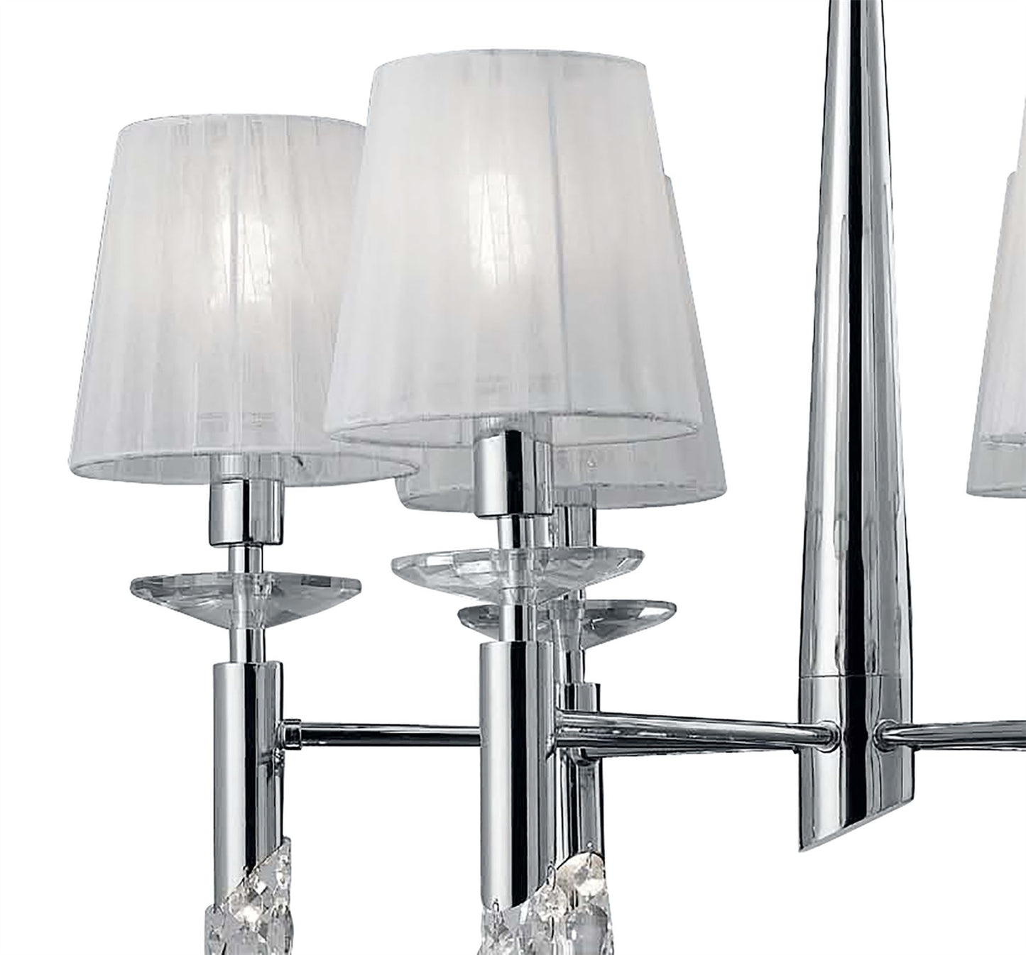 Mantra M3851 Tiffany Pendant 6+6 Light E14+G9, Polished Chrome with White Shades & Clear Crystal