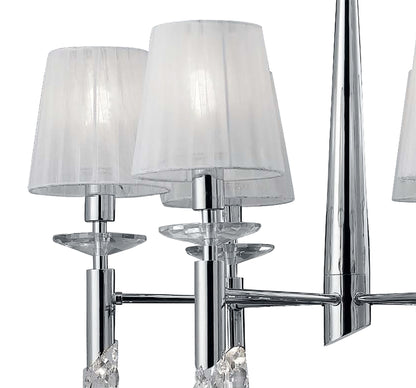 Mantra M3851 Tiffany Pendant 6+6 Light E14+G9, Polished Chrome with White Shades & Clear Crystal