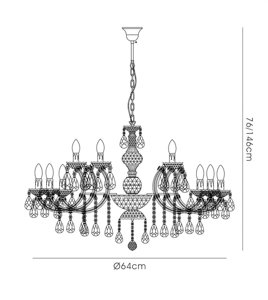 Deco Floria Chandelier with Acrylic Sconce & Acrylic Droplets 6+3 Light E14 Polished Chrome Finish