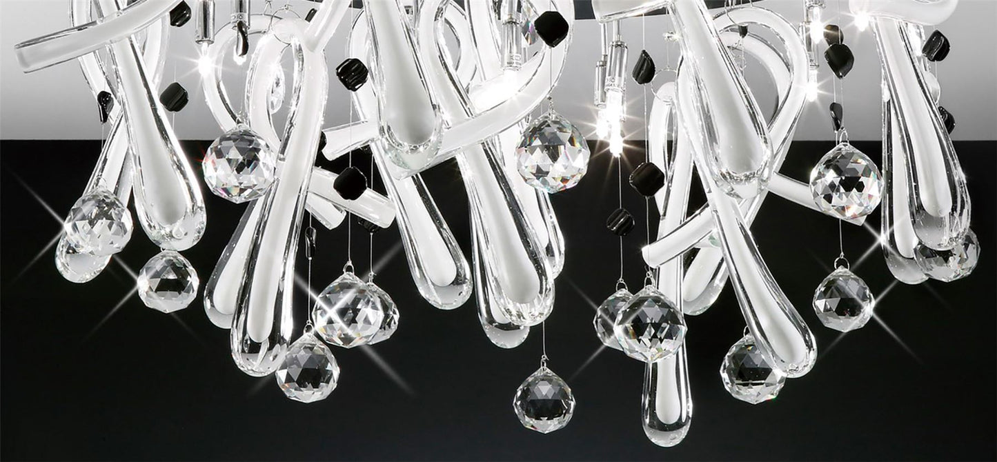 Diyas Class 60cm Flush  Round 20 Light G4 Polished Chrome/White Glass/Crystal, NOT LED/CFL Compatible Ceiling Light Fitting