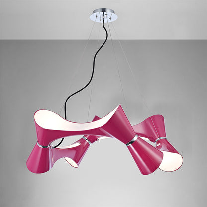 Mantra Ora 80cm Pendant 8 Twisted Round Light E27, Gloss Purple/White Acrylic/Polished Chrome, CFL Lamps INCLUDED