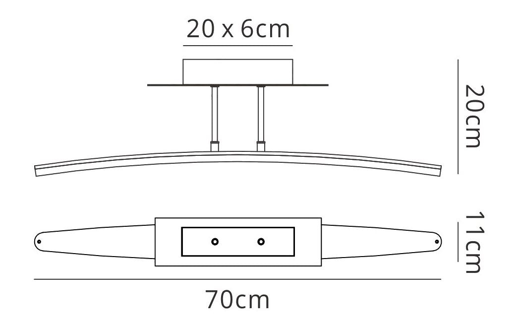 Mantra M4083 Hemisferic Linear Semi Ceiling 20W LED 70cm Bar 3000K, 1800lm, Satin Aluminium/Frosted Acrylic, 3yrs Warranty - M4083 Ceiling
