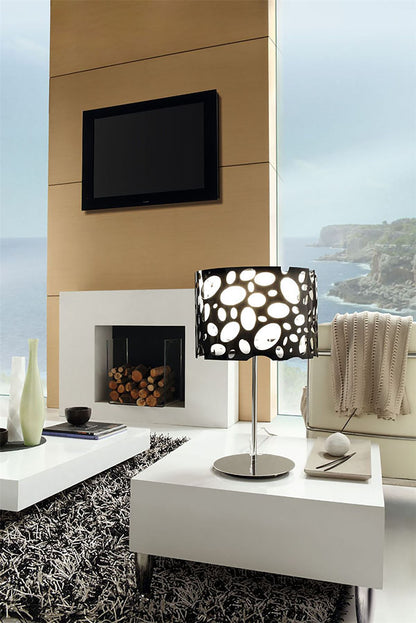 Mantra Lupin Table Lamp 1 Light E27, Gloss Black/White Acrylic/Polished Chrome, CFL Lamps INCLUDED