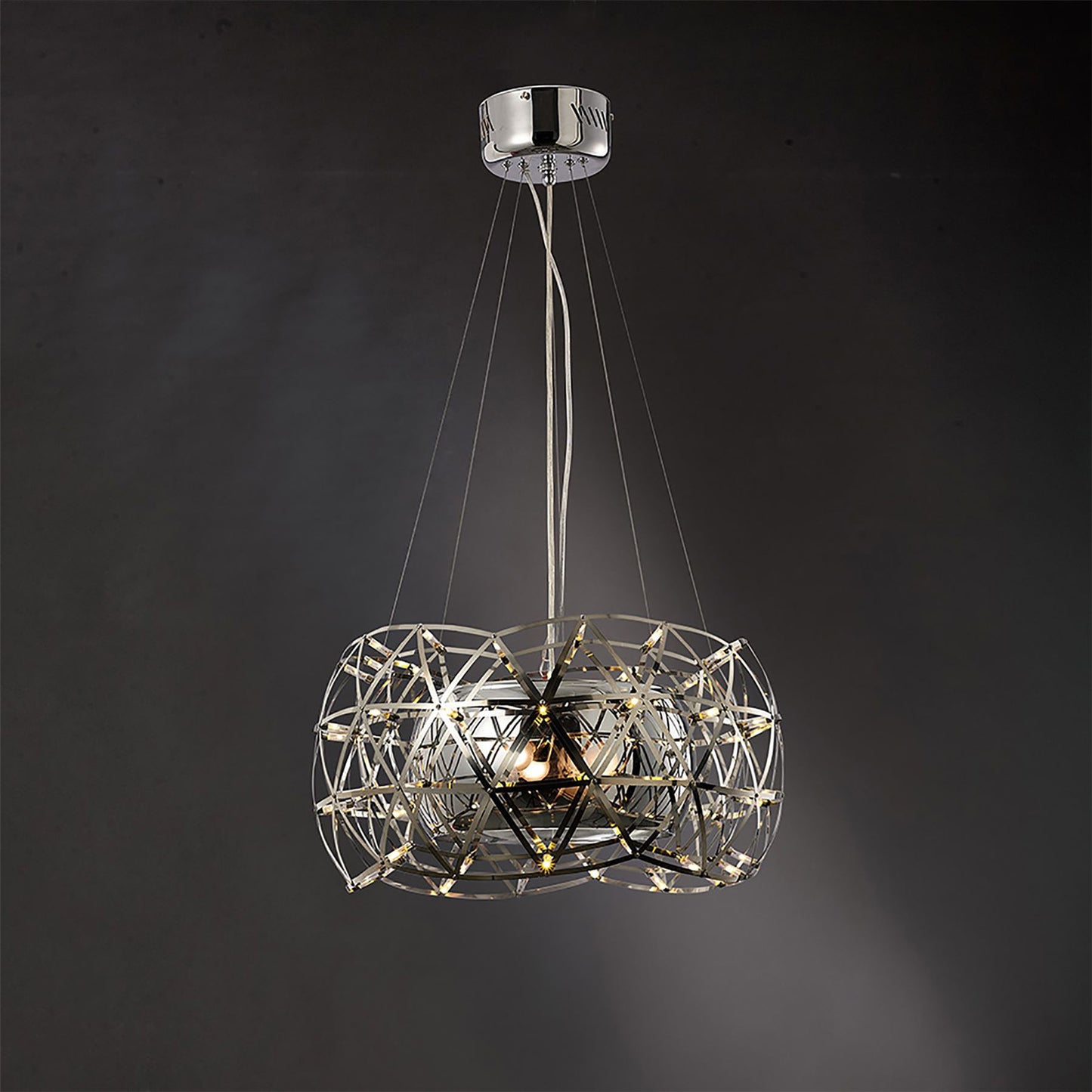 Diyas Atria 55cm  2 Light E27 with LEDs and Remote Control Stainless Steel Ceiling Pendant Light Fitting