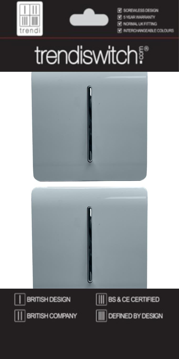 Trendi 1 Gang 2 Way 240V Screwless Artistic Modern Glossy 10 Amp Chrome Rocker Electrical Wall Light Switch in Cool Grey (2 pack)