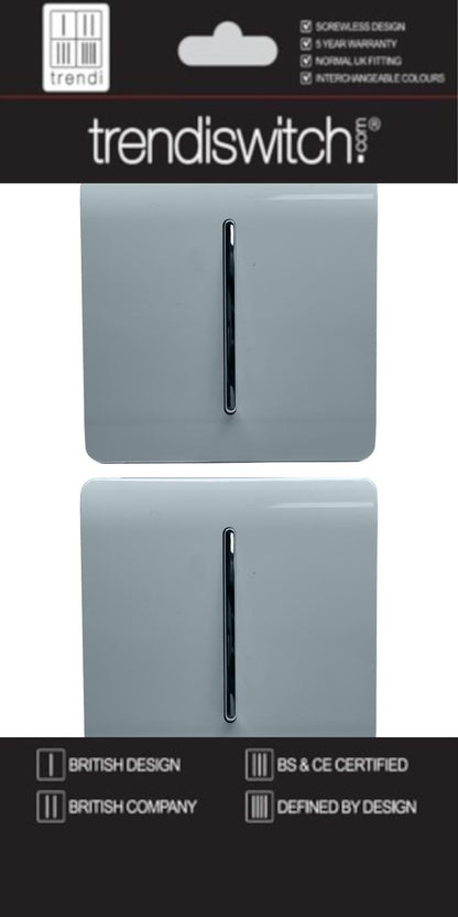 Trendi 1 Gang 2 Way 240V Screwless Artistic Modern Glossy 10 Amp Chrome Rocker Electrical Wall Light Switch in Cool Grey (2 pack)