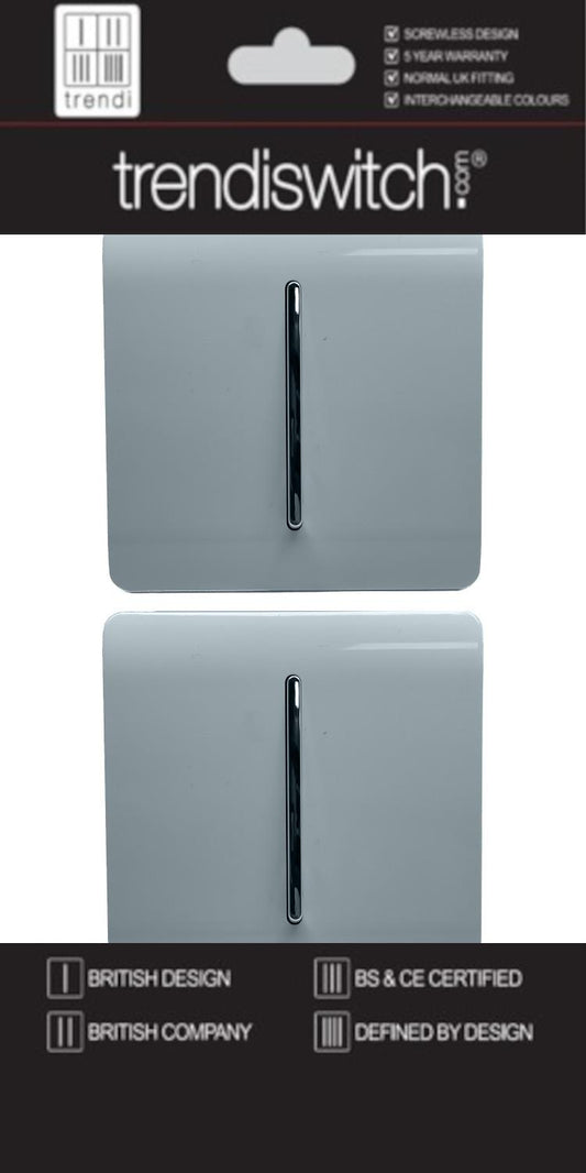 Trendi 1 Gang 2 Way 240V Screwless Artistic Modern Glossy 10 Amp Chrome Rocker Electrical Wall Light Switch in Cool Grey (2 pack)