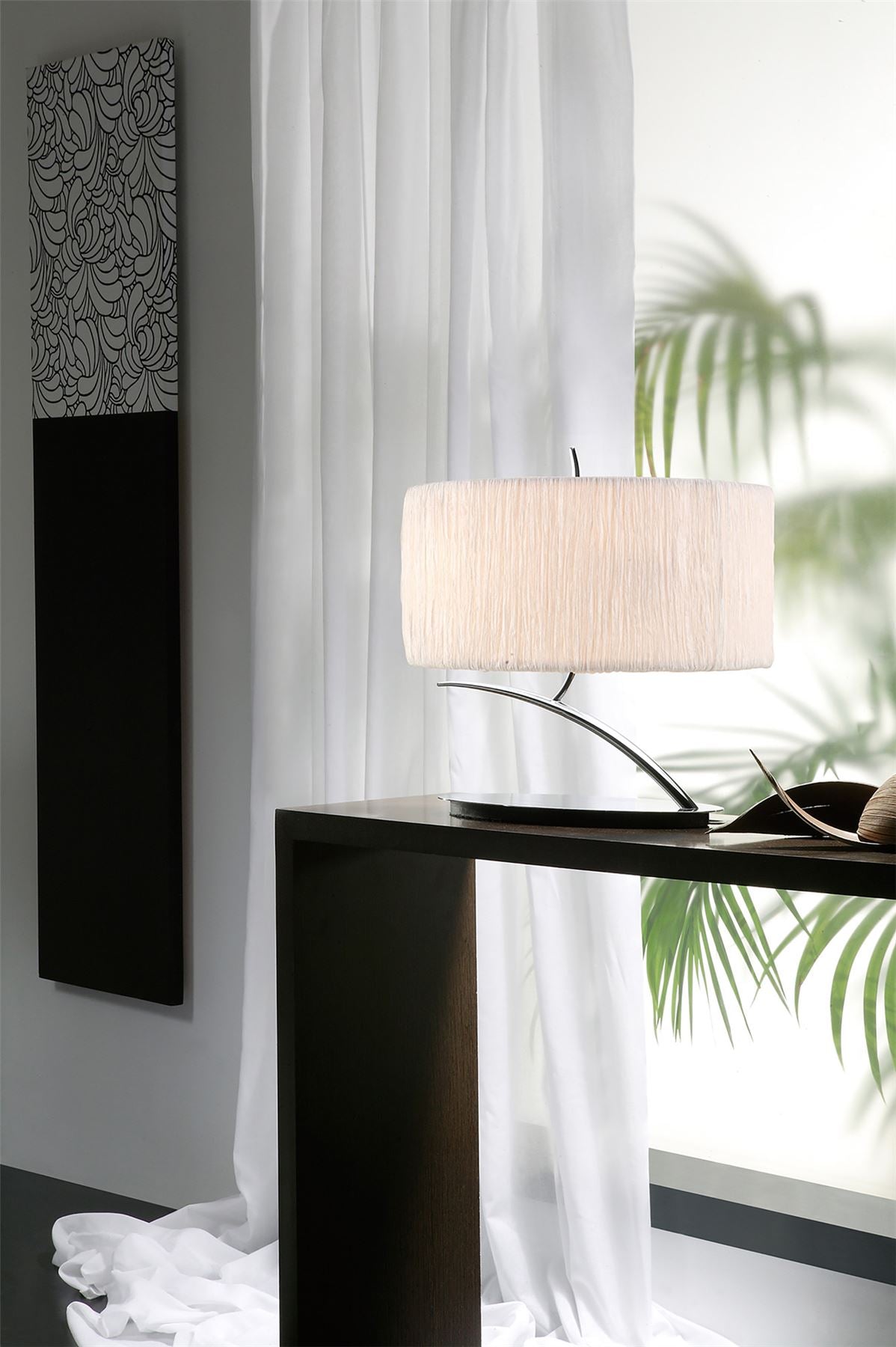 Mantra M1138 Eve Table Lamp 2 Light E27 Small, Polished Chrome with White Oval Shade