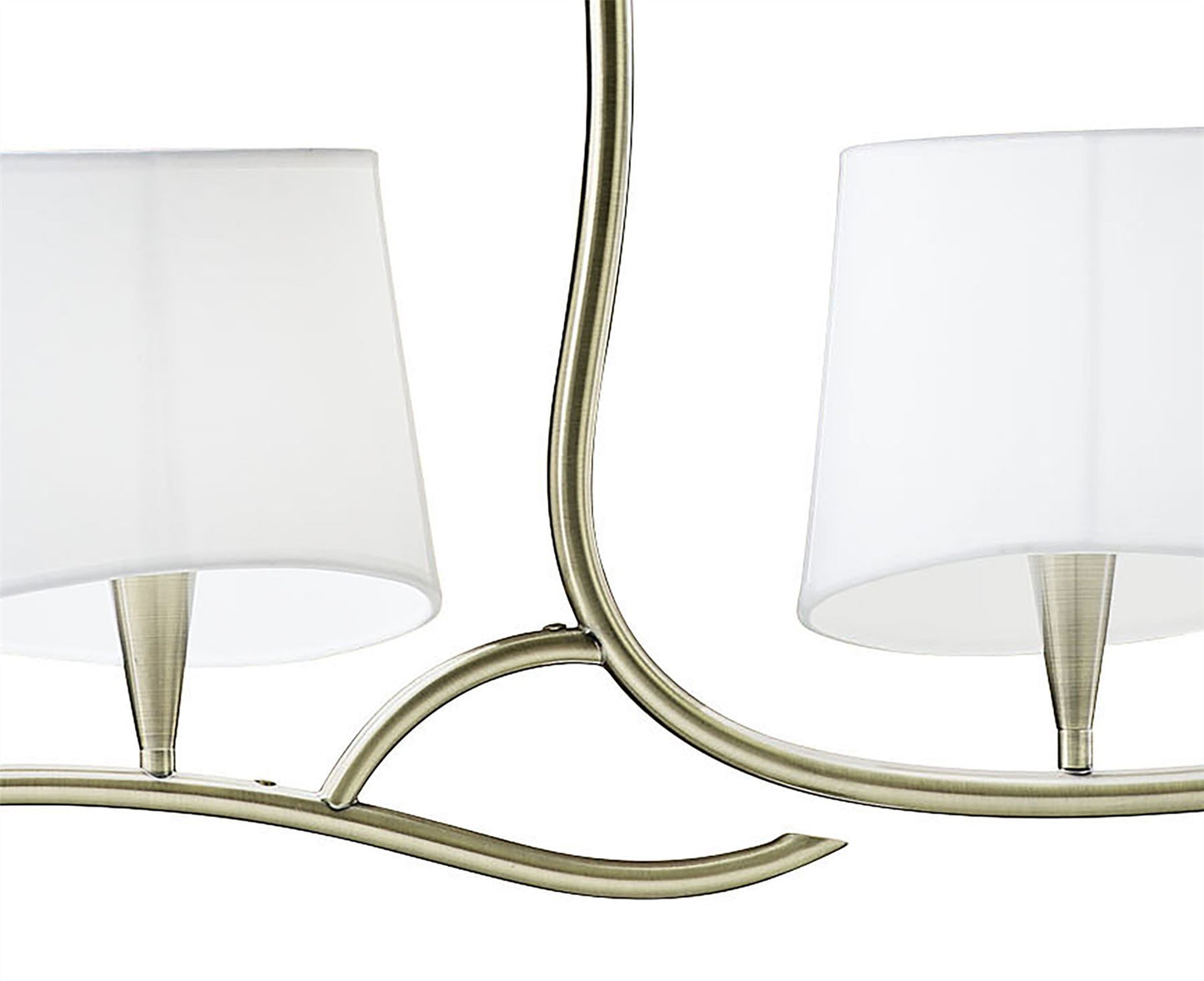 Mantra Ninette Linear Pendant 2 Arm 4 Light E14, Antique Brass with Ivory White Shades