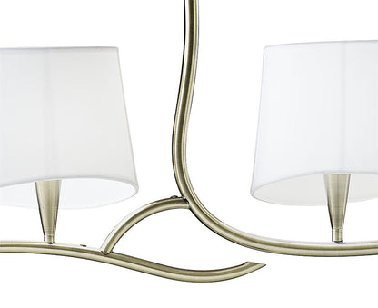 Mantra Ninette Linear Pendant 2 Arm 4 Light E14, Antique Brass with Ivory White Shades
