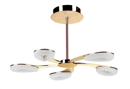 Mantra Fusion Juno 65cm Telescopic 5 Light 30W LED 3000K, 2700lm, Satin Gold/Frosted Acrylic/Gold, 3yrs Warranty