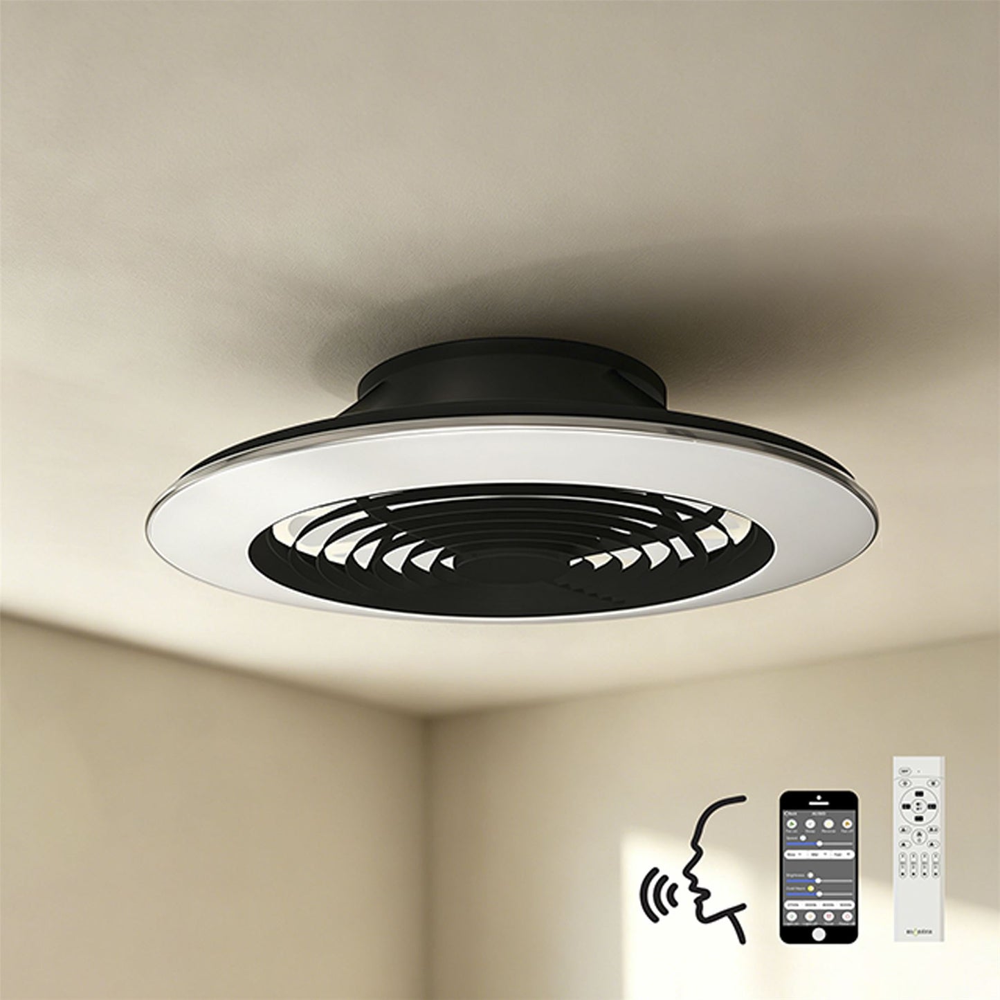 Alisio XL 73.5cm 95W LED Dimmable Ceiling Light & 58W DC Reversible Fan, Black Finish c/w Remote Control, APP & Alexa/Google Voice Control, 5900lm
