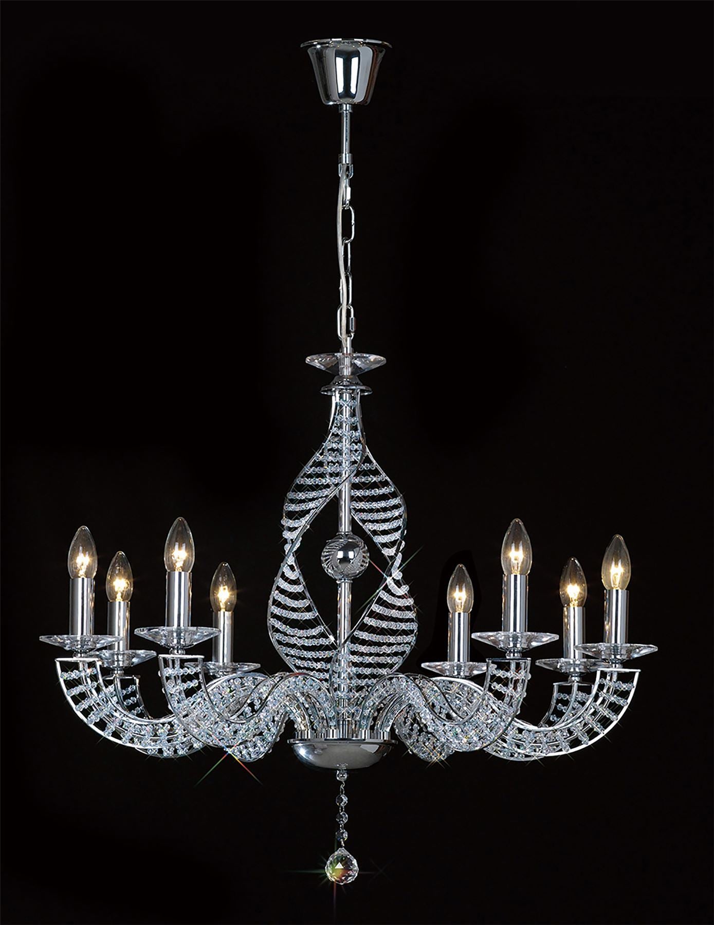 Diyas Santo 78cm  8 Light E14 Polished Chrome/Crystal Ceiling Pendant Light Fitting