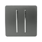 Trendi 2 Gang (2 Way & 3 way Intermediate) 240V Screwless Raised Front Plate Plastic Artistic Modern Glossy 10 Amp Chrome Rocker Double Electrical Wall Light Switch Charcoal Grey - ART-SS29CH