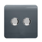Trendi 2 Gang 2 Way 240V 100w LED Dimmer Screwless Raised Front Plate Plastic Artistic Modern Glossy 10 Amp Chrome Single Electrical Wall Light Switch in Warm Grey - ART-2LDMWG