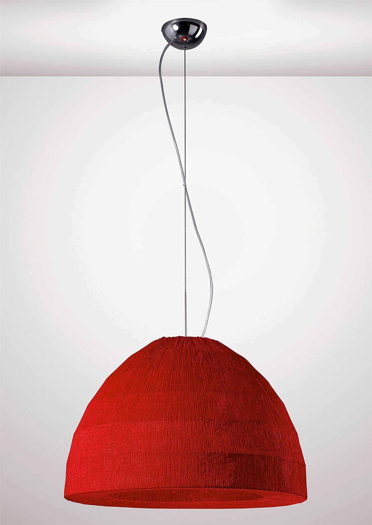 Diyas Domo 60cm  3 Light E27 Polished Chrome/Red Fabric Shade Ceiling Pendant Light Fitting