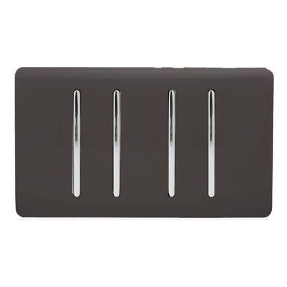 Trendi 4 Gang (2 Way & 1x Intermediate) Glossy 10 Amp Rocker Light Switch Dark Brown