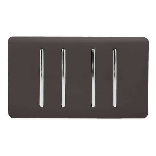 Trendi 4 Gang (2 Way & 1x Intermediate) Glossy 10 Amp Rocker Light Switch Dark Brown
