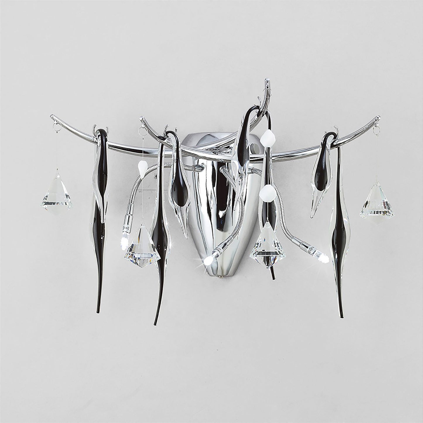 Diyas Cygnet Wall Light 3 Light G4 Polished Chrome/Black Glass/Crystal, NOT LED/CFL Compatible