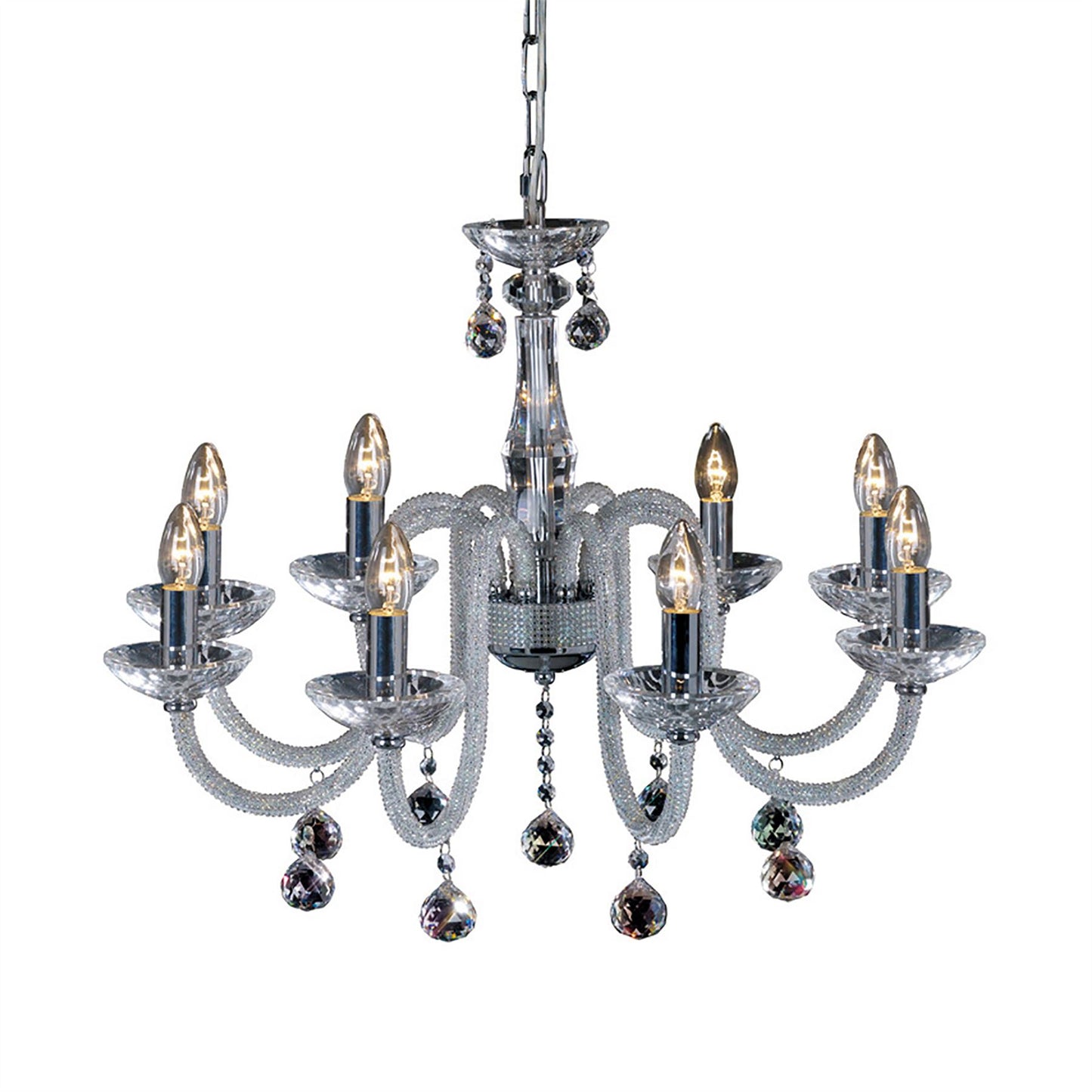 Diyas Amora 72cm  8 Light E14 Polished Chrome/Crystal Ceiling Pendant Light Fitting