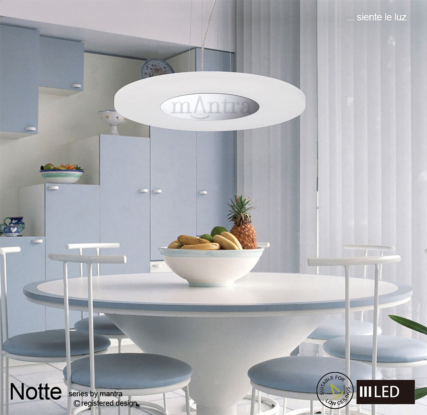 Mantra Fusion Notte 50cm Pendant 28W LED Round 3000K, 1800lm, Polished Chrome/Frosted Acrylic, 3yrs Warranty
