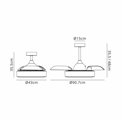 Coin Mini 45W LED Dimmable Ceiling Light With Built-In 25W DC Reversible Fan, Remote & APP Control, White, 2500lm, 5yrs Warranty