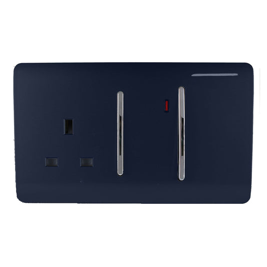 Trendi Artistic Modern Glossy 45 A Cooker Switch & Plug Socket Inc Neon Insert Navy