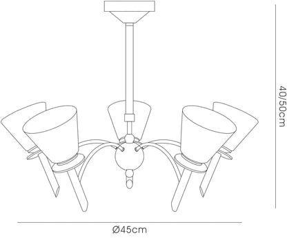 Diyas Kristina 45cm  5 Light G9 Polished Chrome/Opal Glass Ceiling Pendant Light Fitting