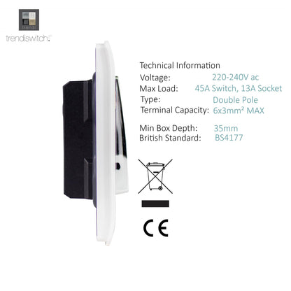 Trendi 45 A Cooker Switch Inc Plug Socket & Neon Insert in Matt White - ART-WHS213MWH