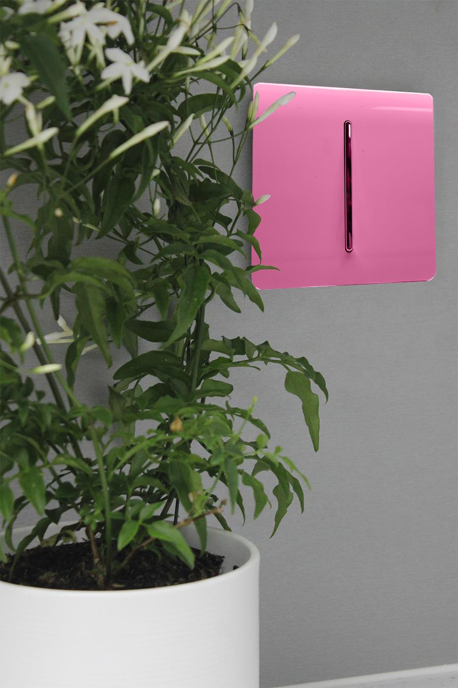 Trendi 1 Gang 2 Way 240V Screwless Artistic Modern Glossy 10 Amp Chrome Rocker Electrical Wall Light Switch in Candy Pink (2 pack)