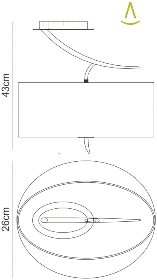Mantra M1152 Eve Semi Ceiling 2 Light E27, Anthracite with White Oval Shade