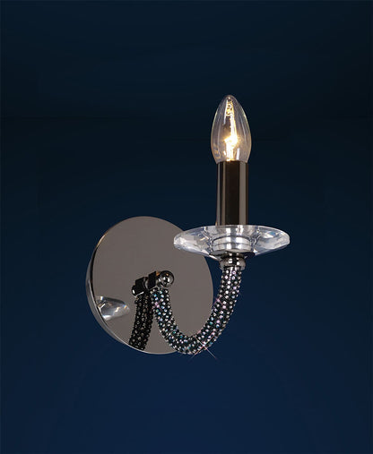 Diyas Elena Wall Light Switched 1 Light E14 Black Chrome/Crystal