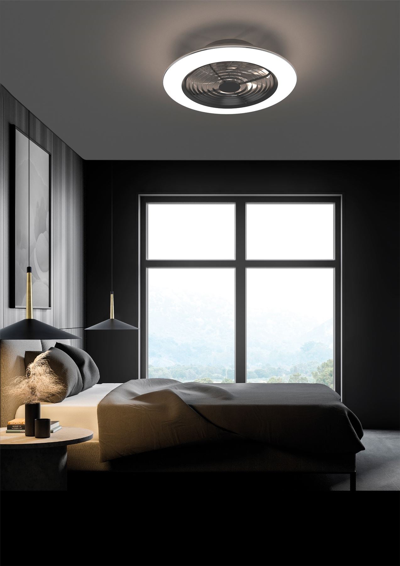 Alisio XL 73.5cm 95W LED Dimmable Ceiling Light & 58W DC Reversible Fan, Black Finish c/w Remote Control, APP & Alexa/Google Voice Control, 5900lm