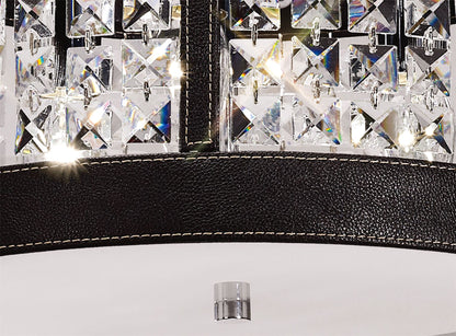 Diyas Celsa 35cm Flush  3 Light E14 Polished Chrome/Dark Brown Faux Leather/Crystal Ceiling Light Fitting